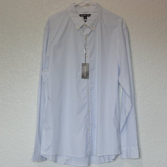 Mens Michael Kors White with Blue Trim Stretch Dress Shirt Size XXL - Picture 1 of 6